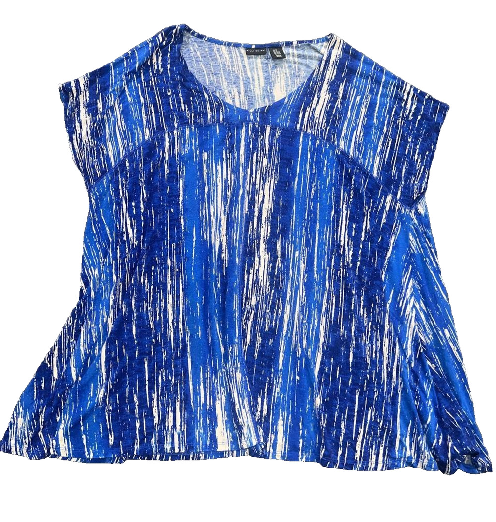Willi Smith Women boho Top Pullover V Neck Blue Size 2X A010275
